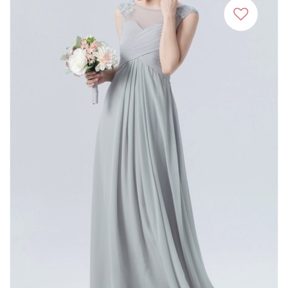 Beautiful Grey Bridesmaid Dress with Lace Shoulder Detailing - Picture 1 of 10